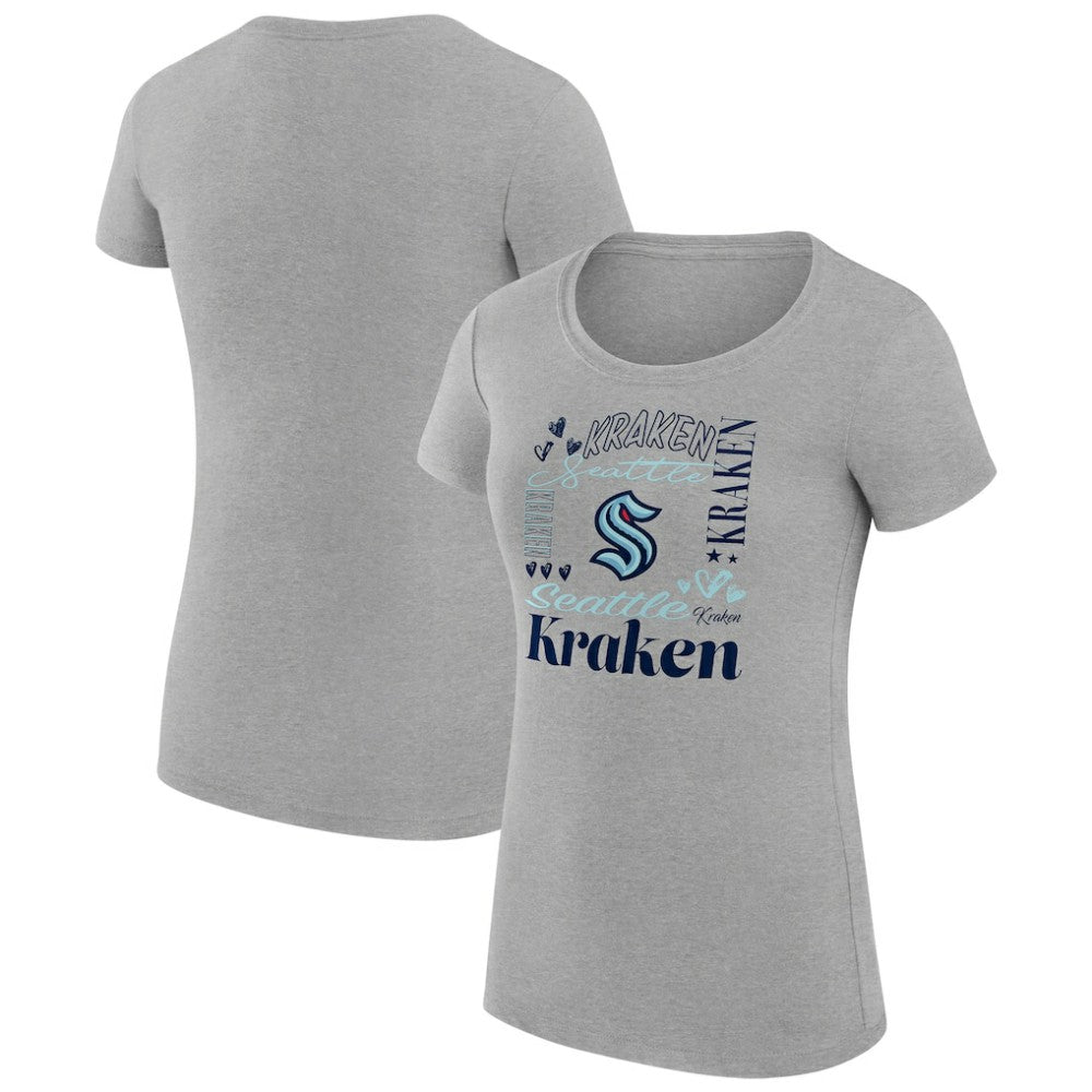 Seattle Kraken G-III 4Her by Carl Banks Women's Super-Slim Fit Lightweight Collage Team Graphic T-Shirt - Heather Gray - NHL