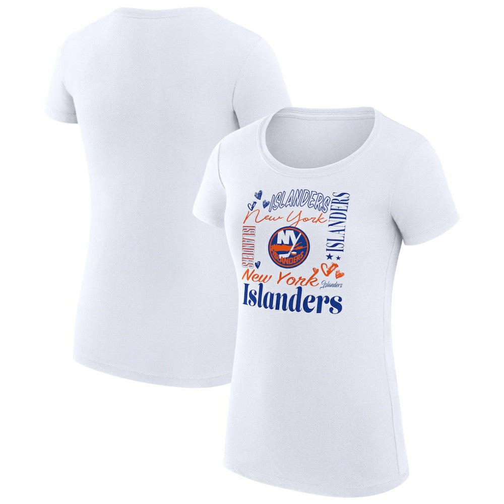 New York Islanders G-III 4Her by Carl Banks Women's Super-Slim Fit Lightweight Collage Team Graphic T-Shirt - White - NHL