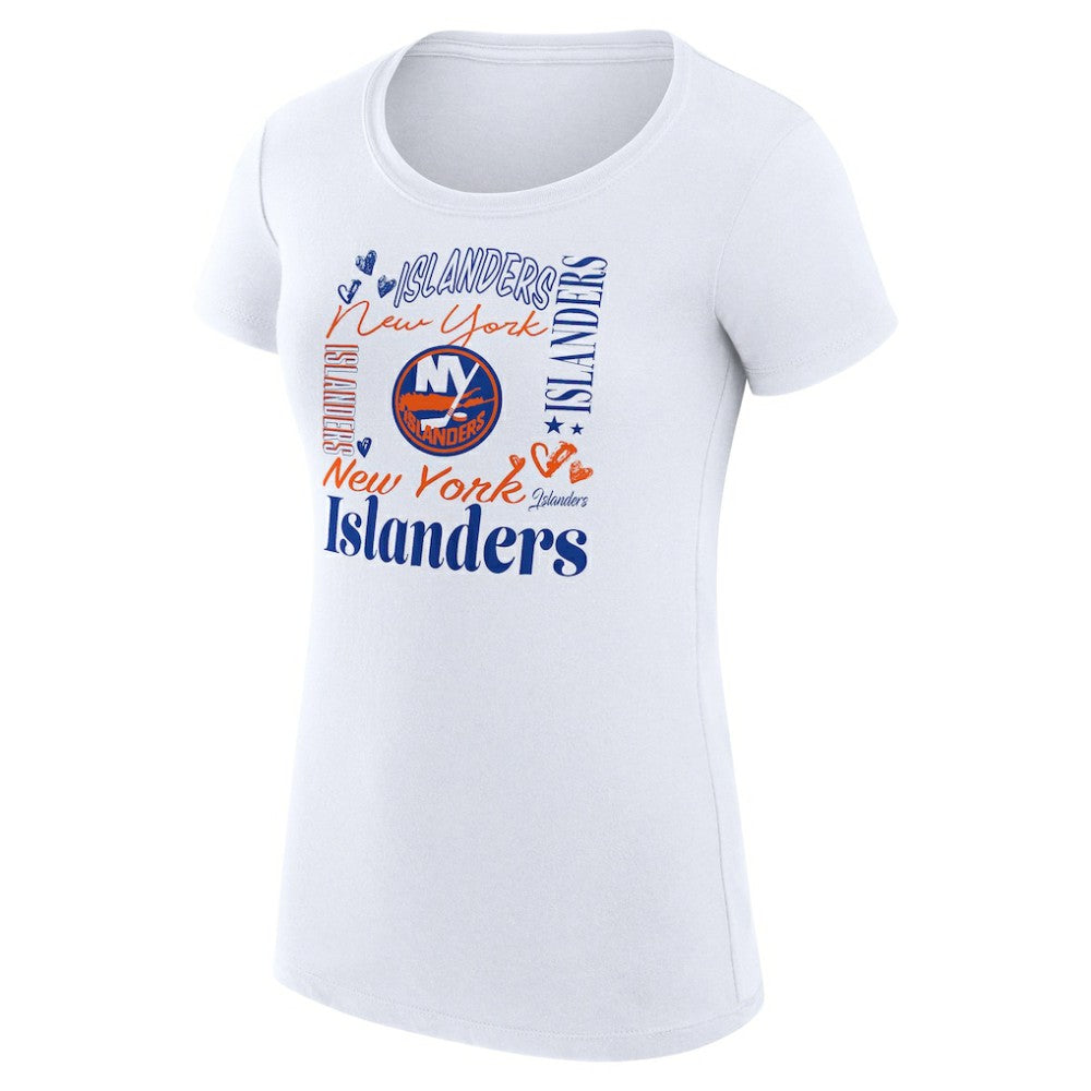 New York Islanders G-III 4Her by Carl Banks Women's Super-Slim Fit Lightweight Collage Team Graphic T-Shirt - White - NHL