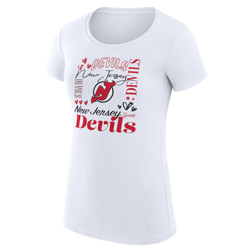 New Jersey Devils G-III 4Her by Carl Banks Women's Super-Slim Fit Lightweight Collage Team Graphic T-Shirt - White - NHL