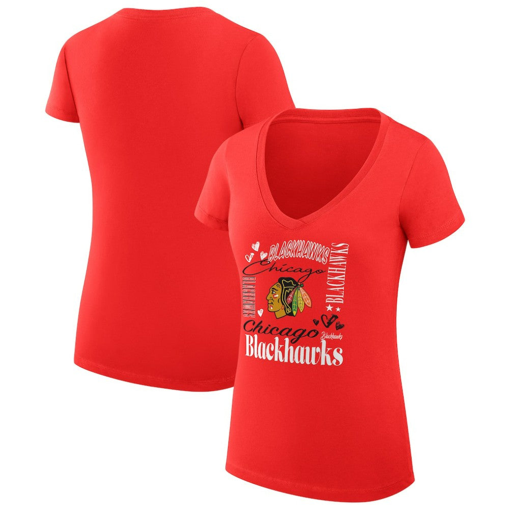 Chicago Blackhawks G-III 4Her by Carl Banks Women's Super-Slim Fit Lightweight Collage Team Graphic T-Shirt - Red - NHL