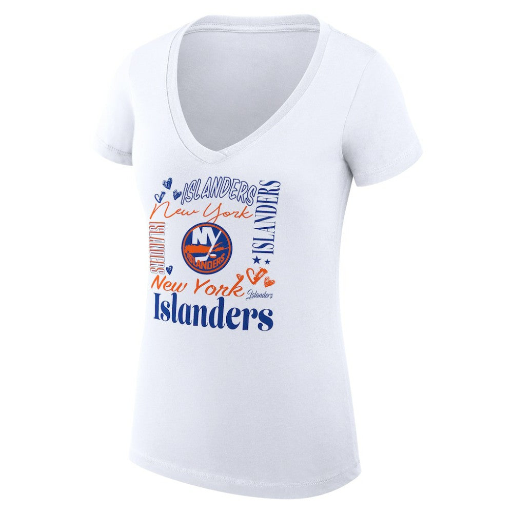 New York Islanders G-III 4Her by Carl Banks Women's Super-Slim Fit Lightweight Collage Team Graphic T-Shirt - White - NHL