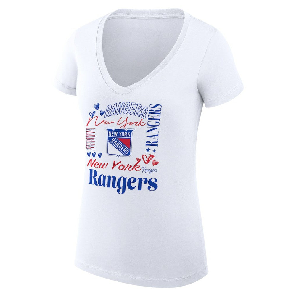 New York Rangers G-III 4Her by Carl Banks Women's Super-Slim Fit Lightweight Collage Team Graphic T-Shirt - White - NHL