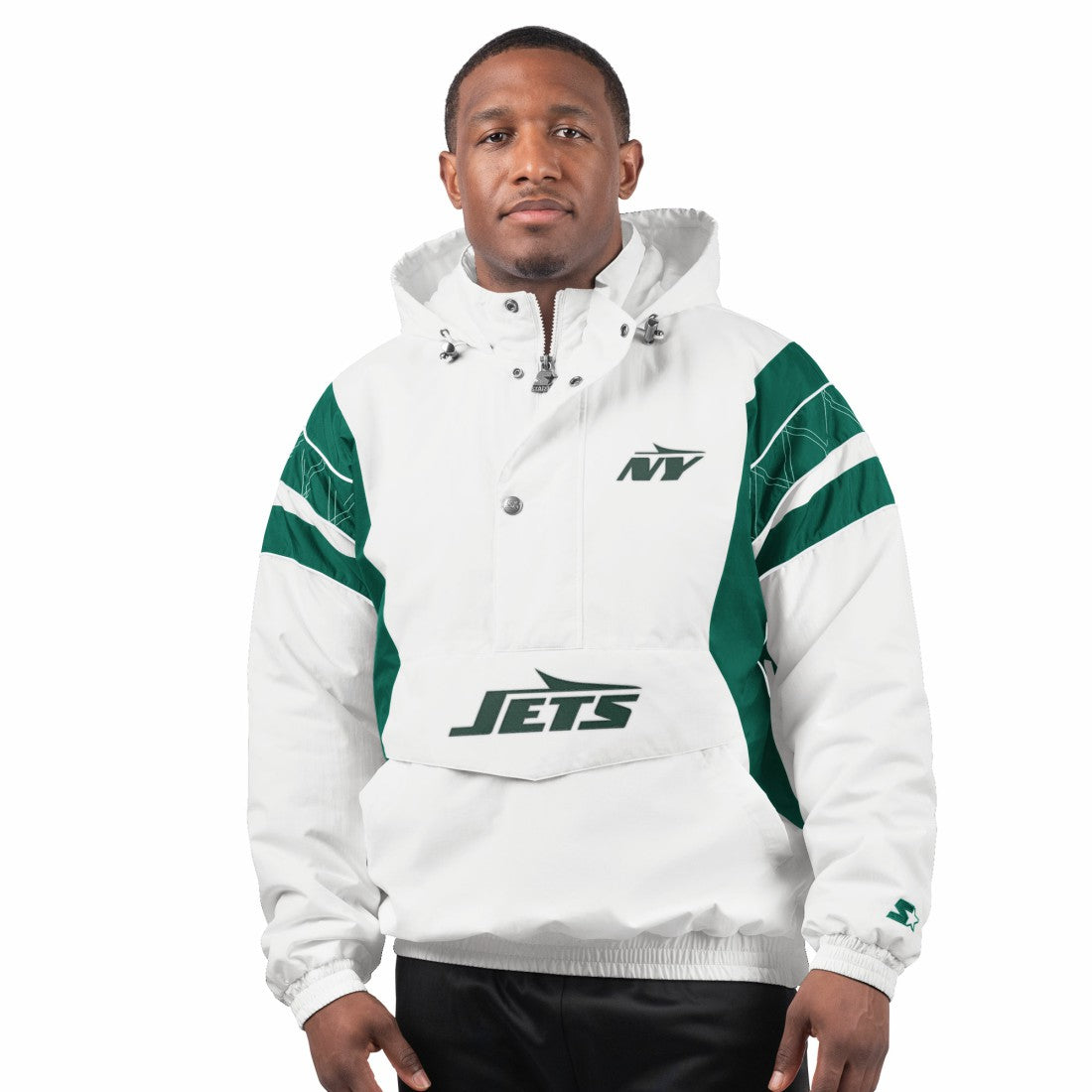 New York Jets Starter Gotham City Half-Zip Hoodie Jacket White | NFL