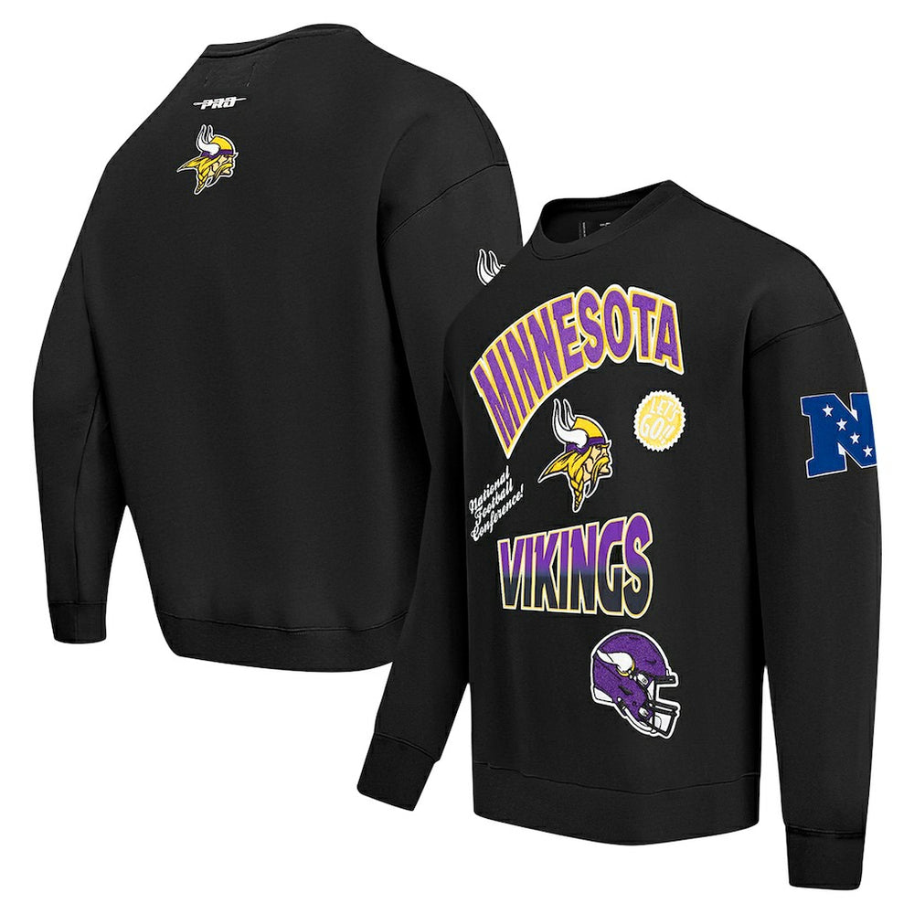 Minnesota Vikings Pro Standard Turn It Up Drop Shoulder Pullover Sweatshirt Black | NFL
