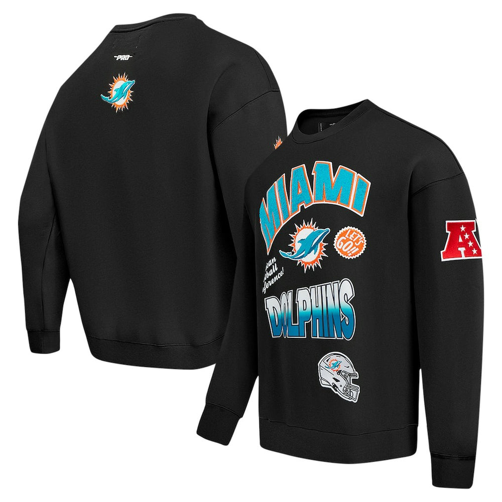 Miami Dolphins Pro Standard Turn It Up Drop Shoulder Pullover Sweatshirt Black | NFL