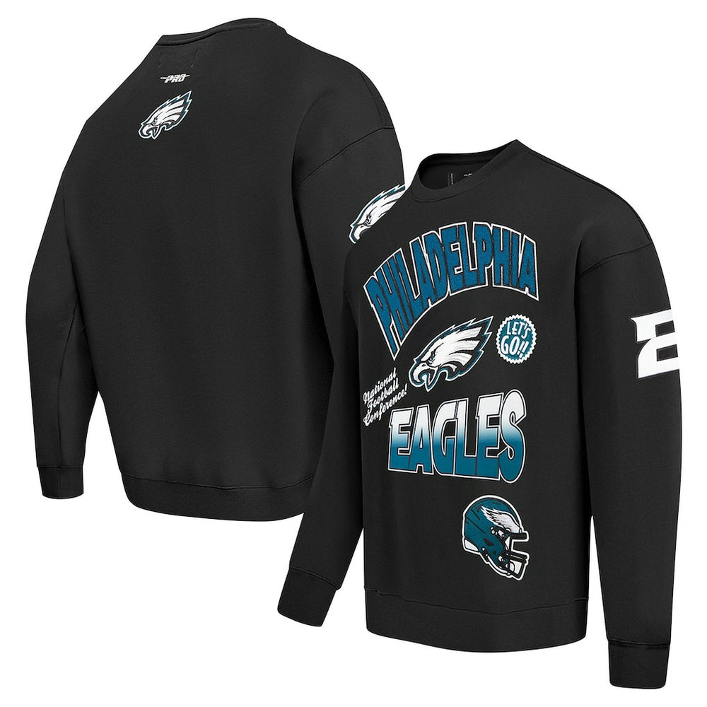 Philadelphia Eagles Pro Standard Turn It Up Drop Shoulder Pullover Sweatshirt Black | NFL