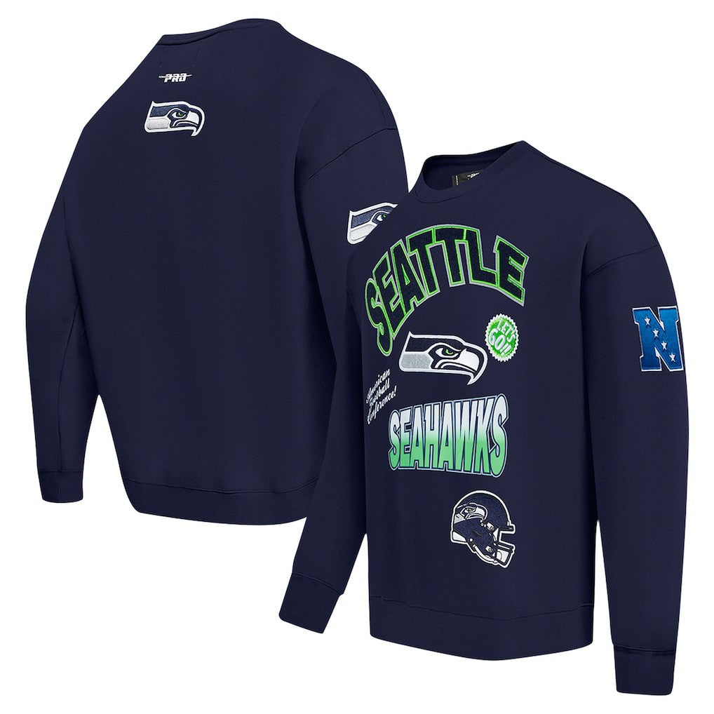 Seattle Seahawks Pro Standard Turn It Up Drop Shoulder Pullover Sweatshirt College Navy | NFL