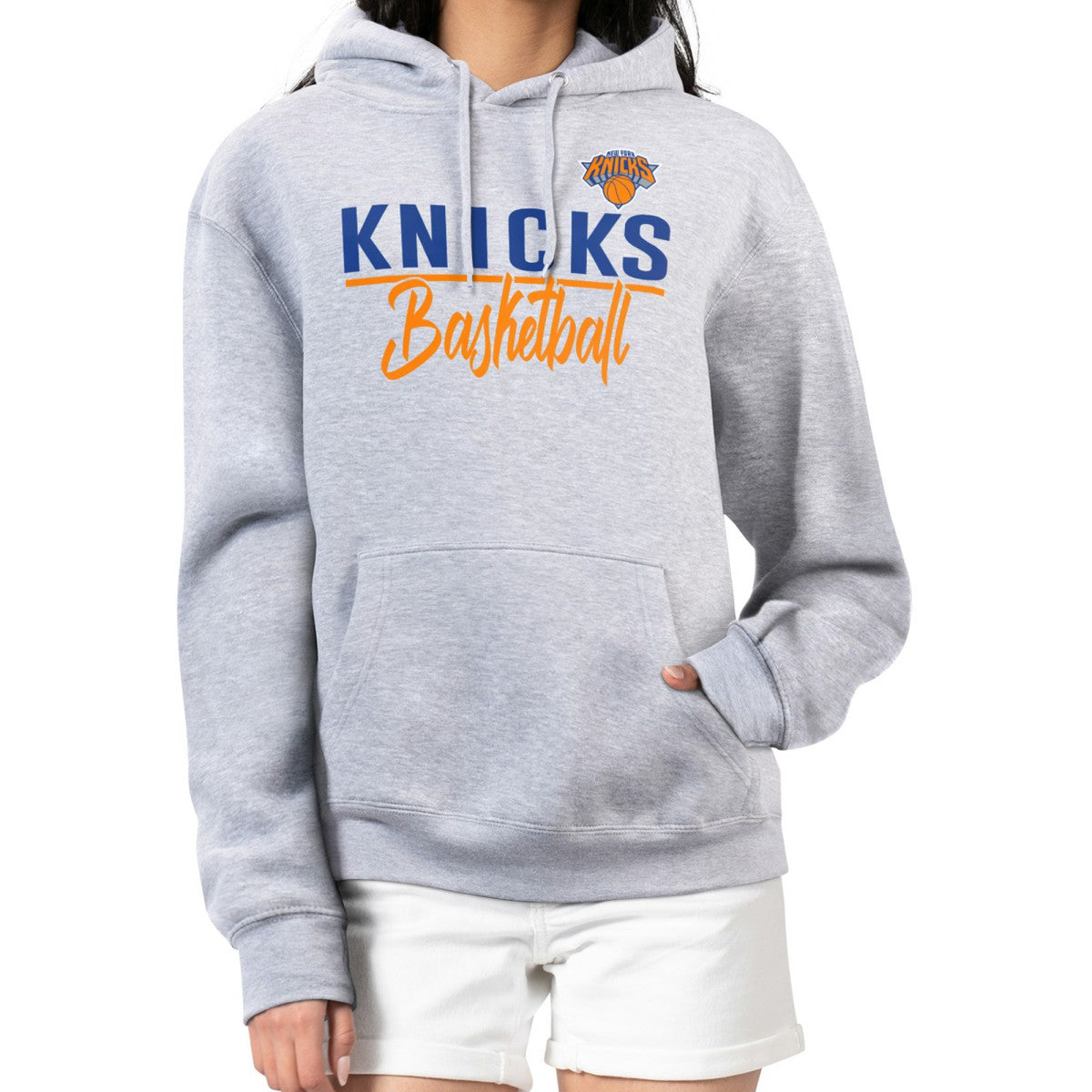 New York Knicks G-III 4Her by Carl Banks Women's Graphics Fleece Pullover Hoodie Heather Gray - NBA