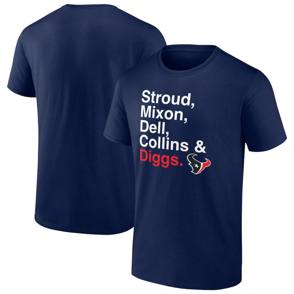 Houston Texans Stroud, Mixon, Dell, Collins & Diggs T-Shirt Navy | NFL