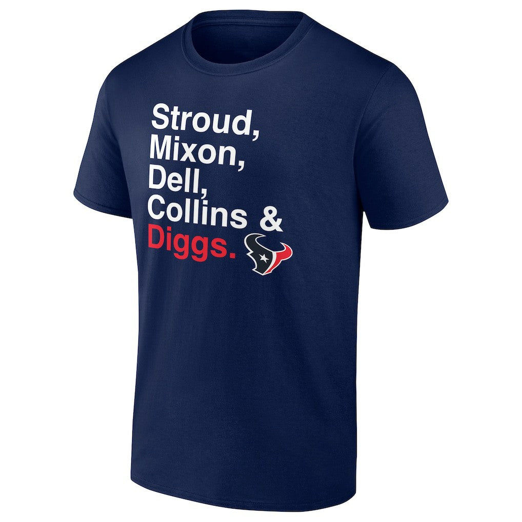 Houston Texans Stroud, Mixon, Dell, Collins & Diggs T-Shirt Navy | NFL