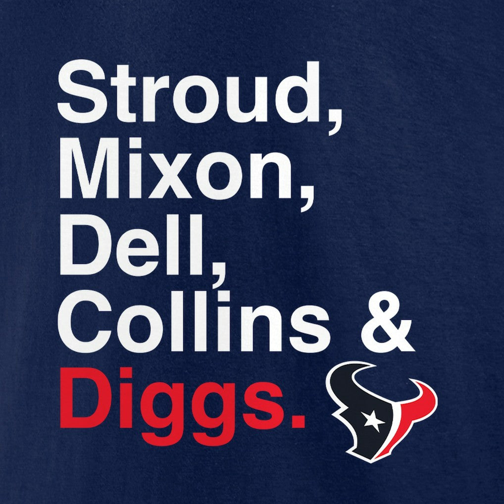 Houston Texans Stroud, Mixon, Dell, Collins & Diggs T-Shirt Navy | NFL