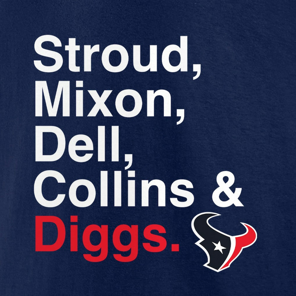 Houston Texans Stroud, Mixon, Dell, Collins & Diggs T-Shirt Navy | NFL