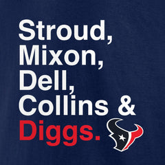 Houston Texans Stroud, Mixon, Dell, Collins & Diggs T-Shirt Navy | NFL