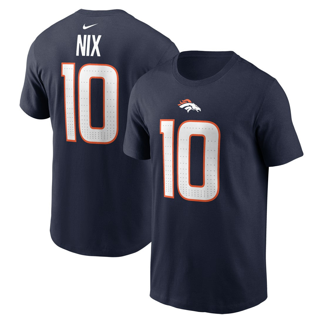 Bo Nix Denver Broncos Player Name & Number T-Shirt Navy | Nike for Sale