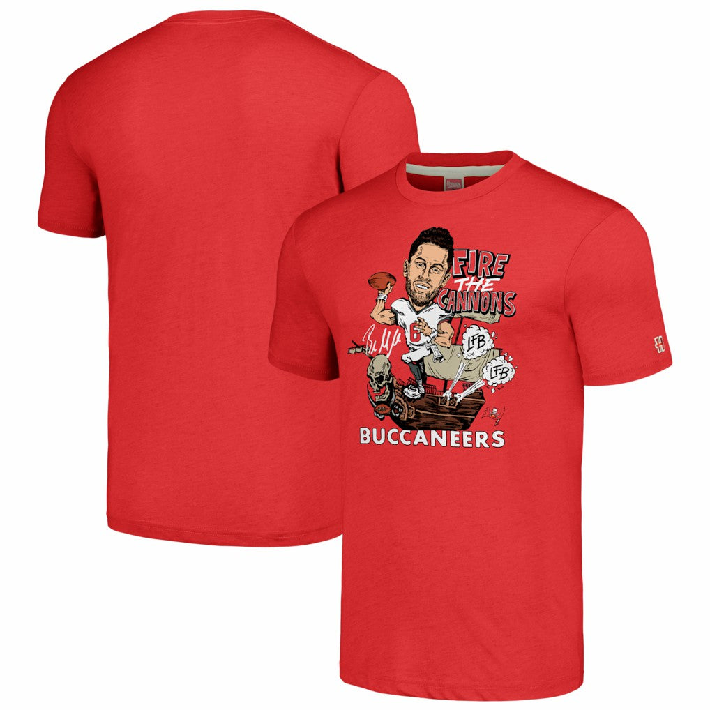 Baker Mayfield Tampa Bay Buccaneers Homage Unisex Caricature Player Graphic Tri-Blend T-Shirt Red | NFL