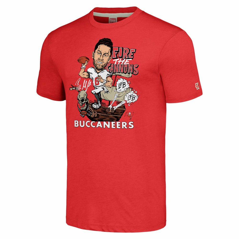 Baker Mayfield Tampa Bay Buccaneers Homage Unisex Caricature Player Graphic Tri-Blend T-Shirt Red | NFL