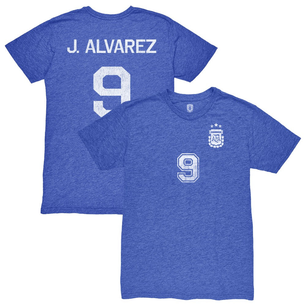 Julián Álvarez Argentina National Team 1863FC Retro Name & Number Tri-Blend T-Shirt Blue - FIFA World CUP