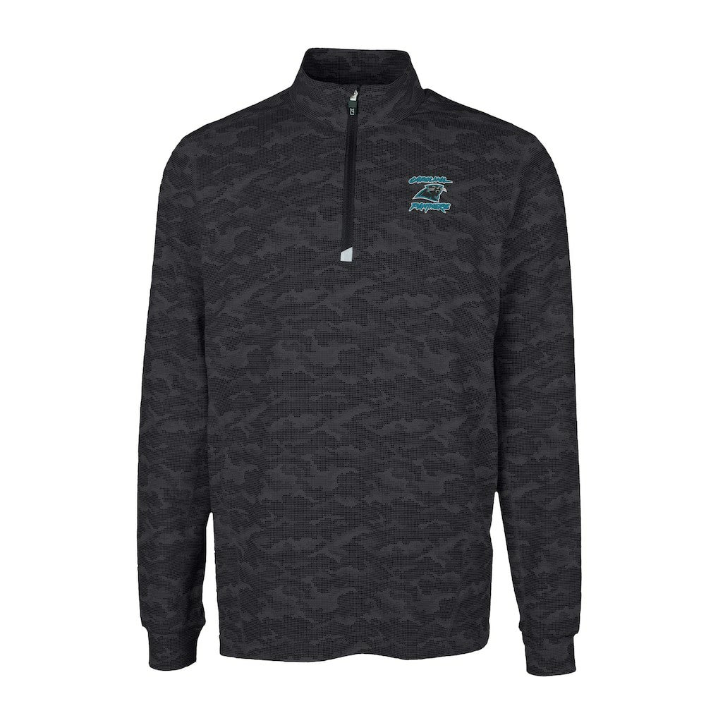 Carolina Panthers Cutter & Buck Traverse Camo Print Stretch DryTec Quarter-Zip Top Black | NFL