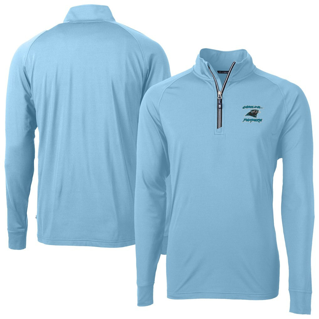 Carolina Panthers Cutter & Buck Adapt Eco Knit Stretch Recycled Raglan Quarter-Zip DryTec Top Light Blue | NFL