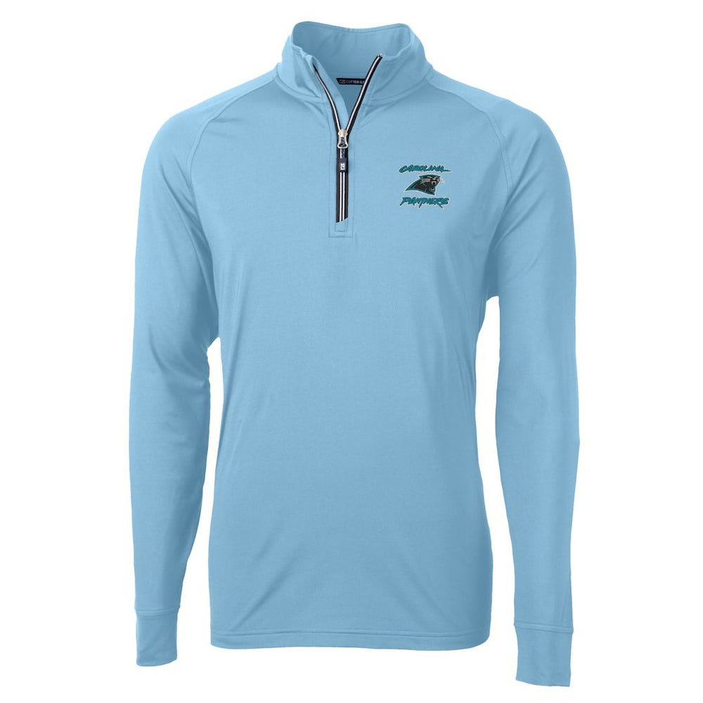 Carolina Panthers Cutter & Buck Adapt Eco Knit Stretch Recycled Raglan Quarter-Zip DryTec Top Light Blue | NFL