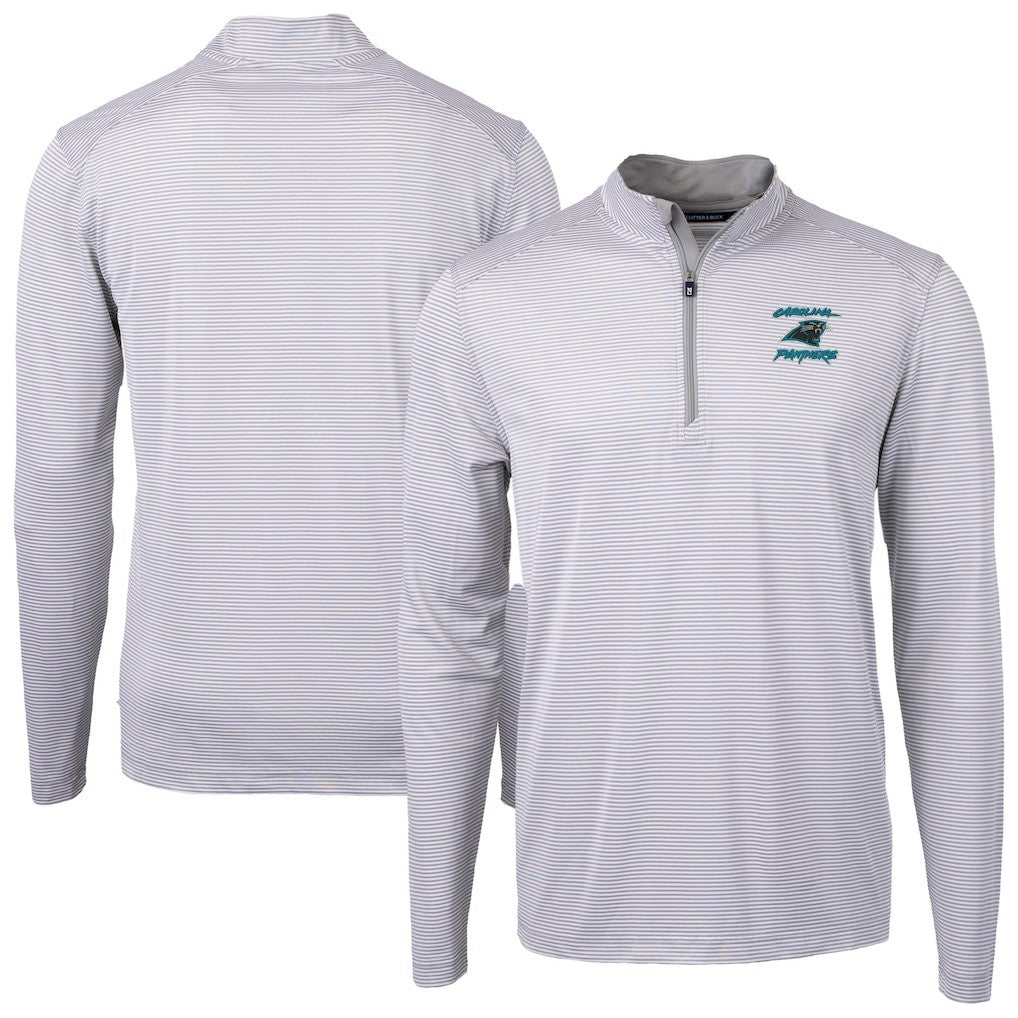 Carolina Panthers Cutter & Buck Virtue Eco Pique Micro Stripe Recycled Quarter-Zip Jacket Gray | NFL