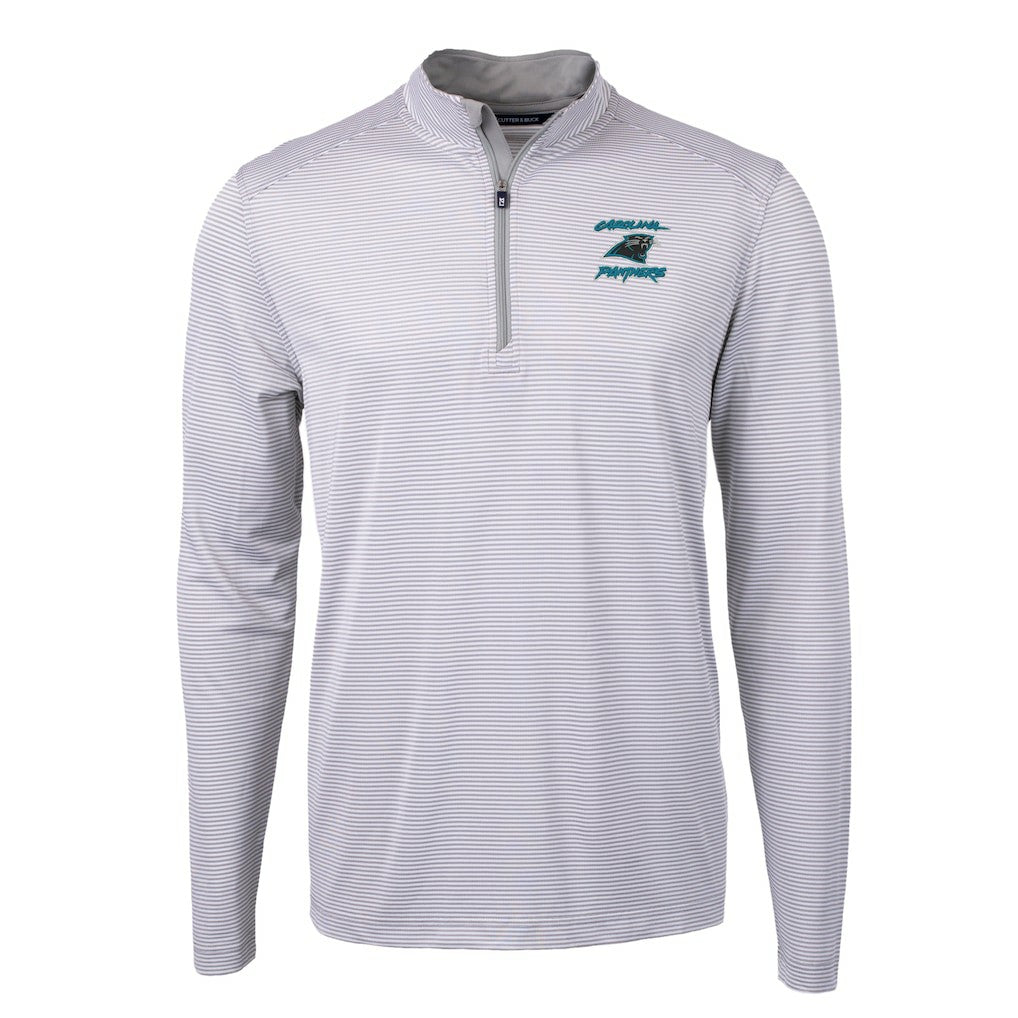 Carolina Panthers Cutter & Buck Virtue Eco Pique Micro Stripe Recycled Quarter-Zip Jacket Gray | NFL