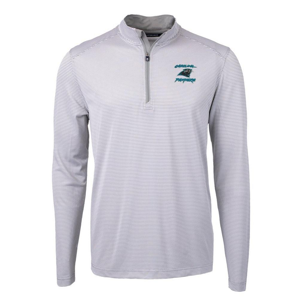 Carolina Panthers Cutter & Buck Virtue Eco Pique Micro Stripe Recycled Quarter-Zip Jacket Gray | NFL