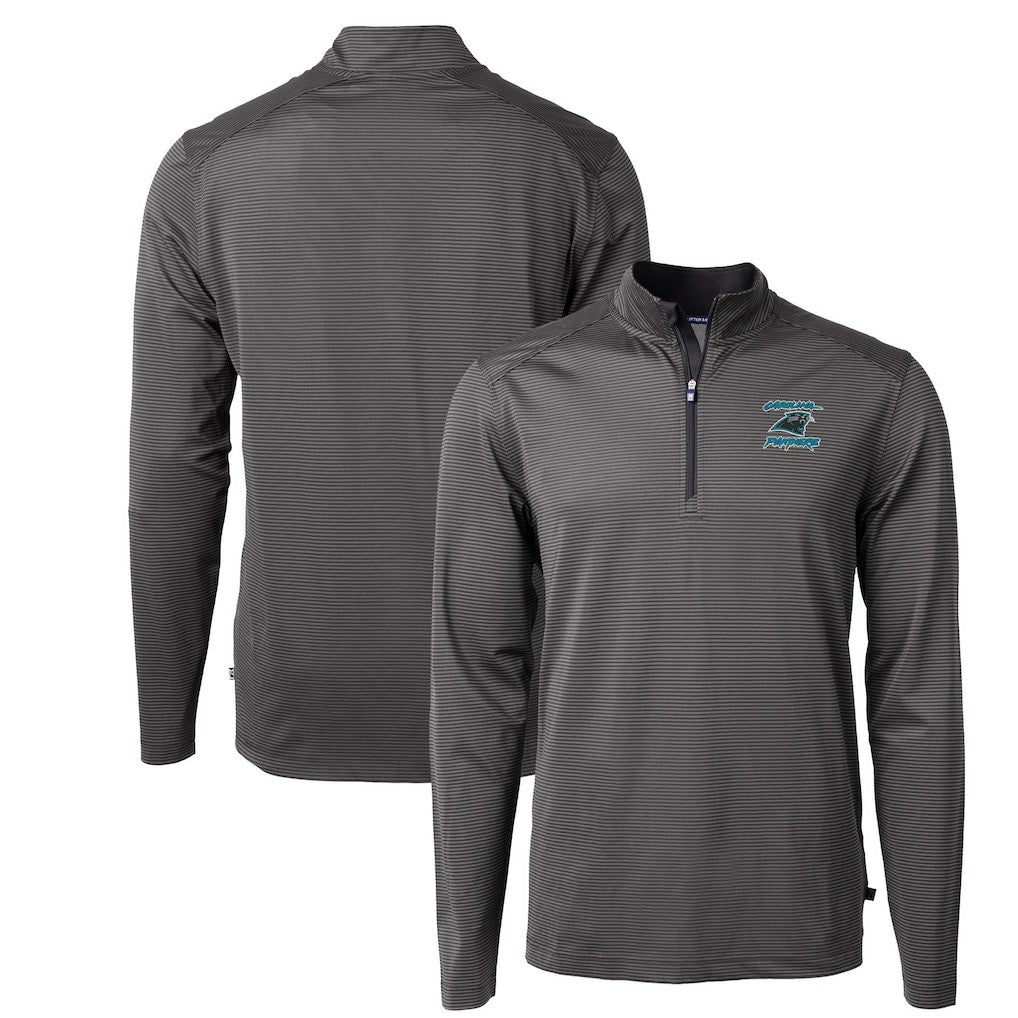 Carolina Panthers Cutter & Buck Virtue Eco Pique Micro Stripe Recycled Quarter-Zip Jacket Black | NFL