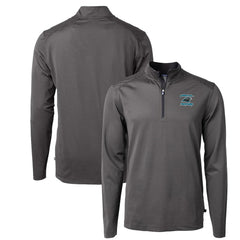 Carolina Panthers Cutter & Buck Virtue Eco Pique Micro Stripe Recycled Quarter-Zip Jacket Black | NFL