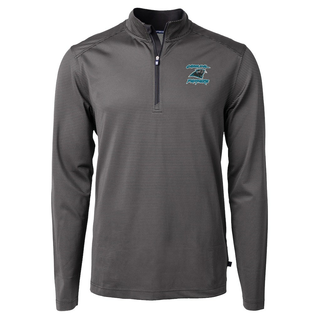 Carolina Panthers Cutter & Buck Virtue Eco Pique Micro Stripe Recycled Quarter-Zip Jacket Black | NFL