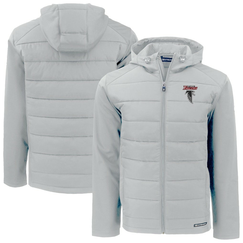 Atlanta Falcons Cutter & Buck Evoke Hybrid Eco Softshell Recycled Full-Zip Hoodie Jacket Light Gray | NFL