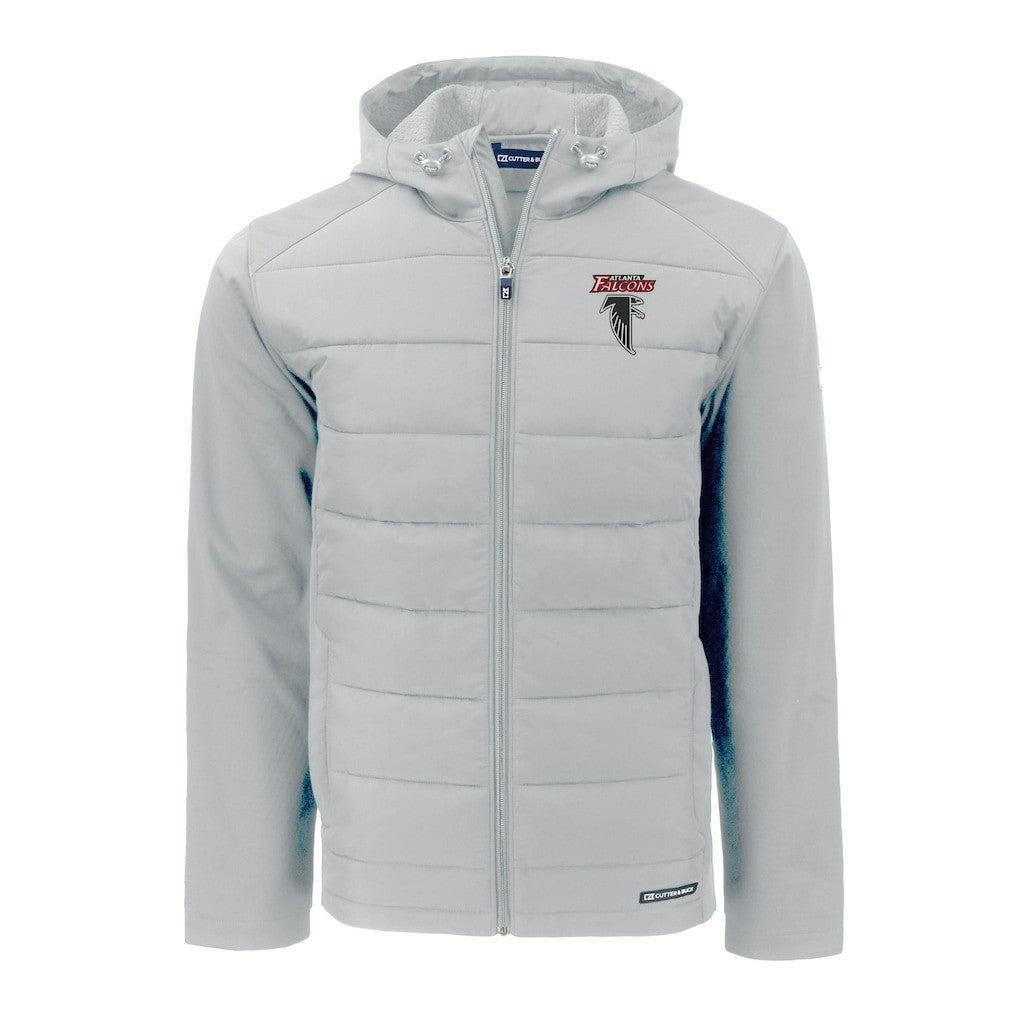 Atlanta Falcons Cutter & Buck Evoke Hybrid Eco Softshell Recycled Full-Zip Hoodie Jacket Light Gray | NFL