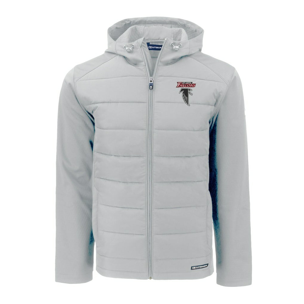 Atlanta Falcons Cutter & Buck Evoke Hybrid Eco Softshell Recycled Full-Zip Hoodie Jacket Light Gray | NFL