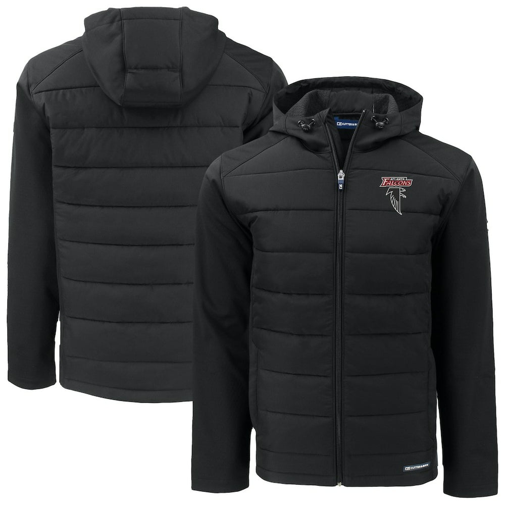 Atlanta Falcons Cutter & Buck Evoke Hybrid Eco Softshell Recycled Full-Zip Hoodie Jacket Black | NFL