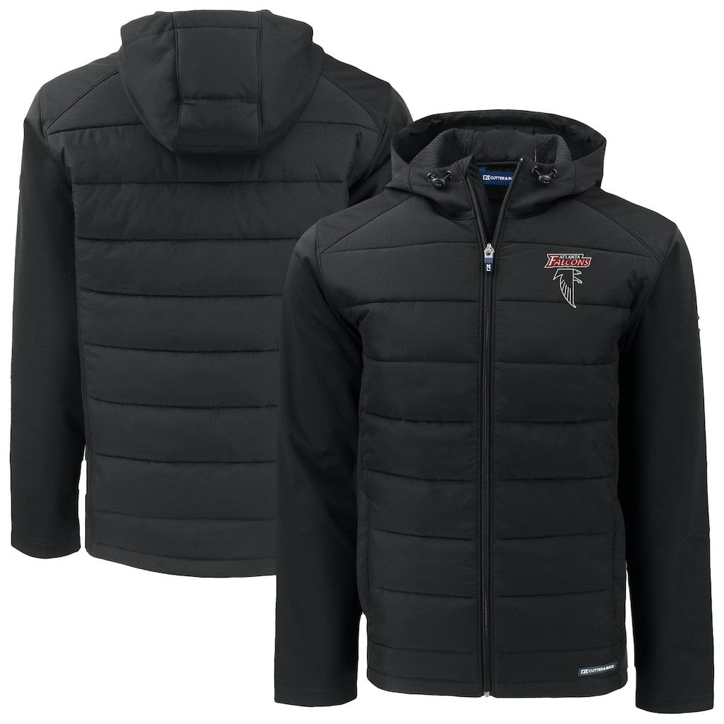 Atlanta Falcons Cutter & Buck Evoke Hybrid Eco Softshell Recycled Full-Zip Hoodie Jacket Black | NFL