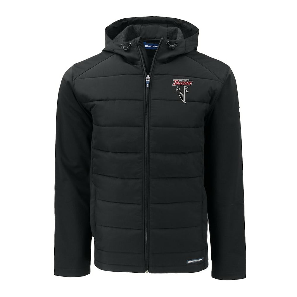 Atlanta Falcons Cutter & Buck Evoke Hybrid Eco Softshell Recycled Full-Zip Hoodie Jacket Black | NFL