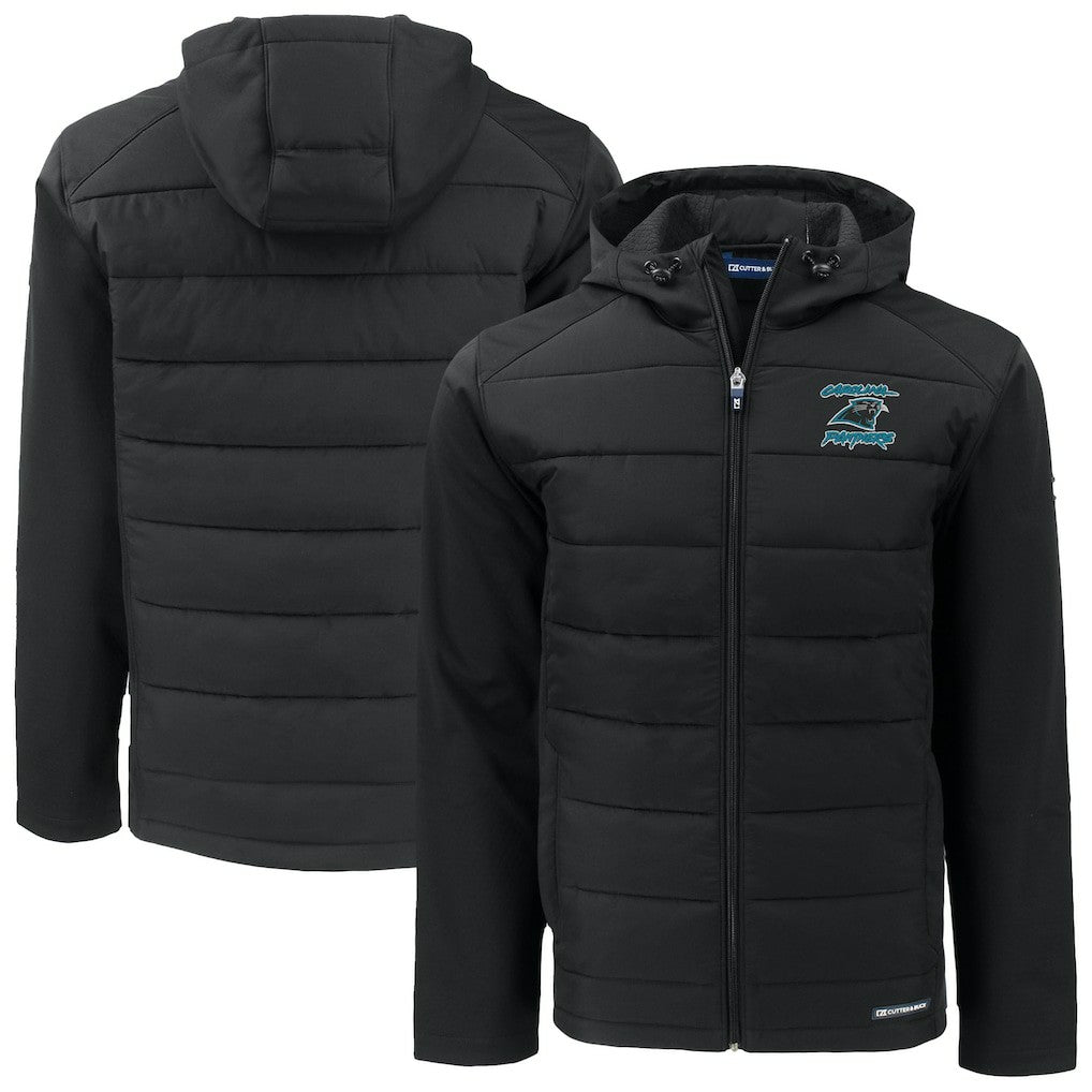 Carolina Panthers Cutter & Buck Evoke Hybrid Eco Softshell Recycled Full-Zip Hoodie Jacket Black | NFL