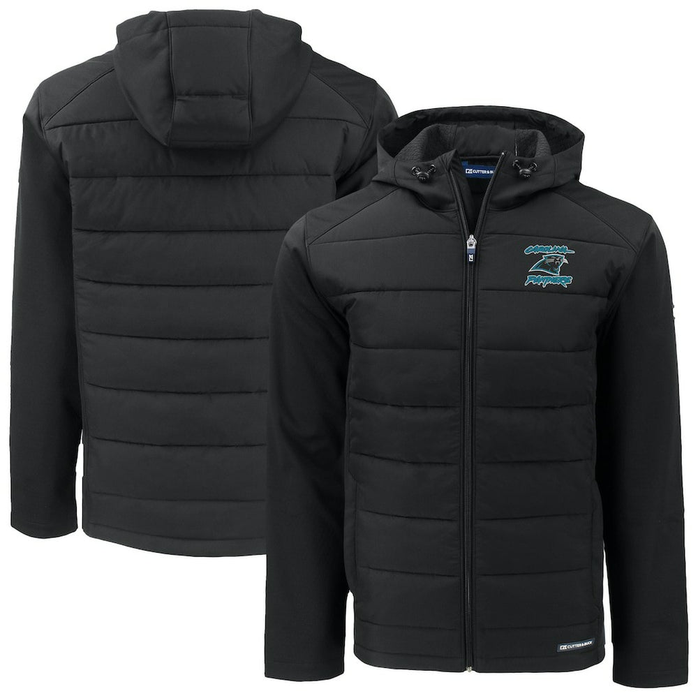 Carolina Panthers Cutter & Buck Evoke Hybrid Eco Softshell Recycled Full-Zip Hoodie Jacket Black | NFL