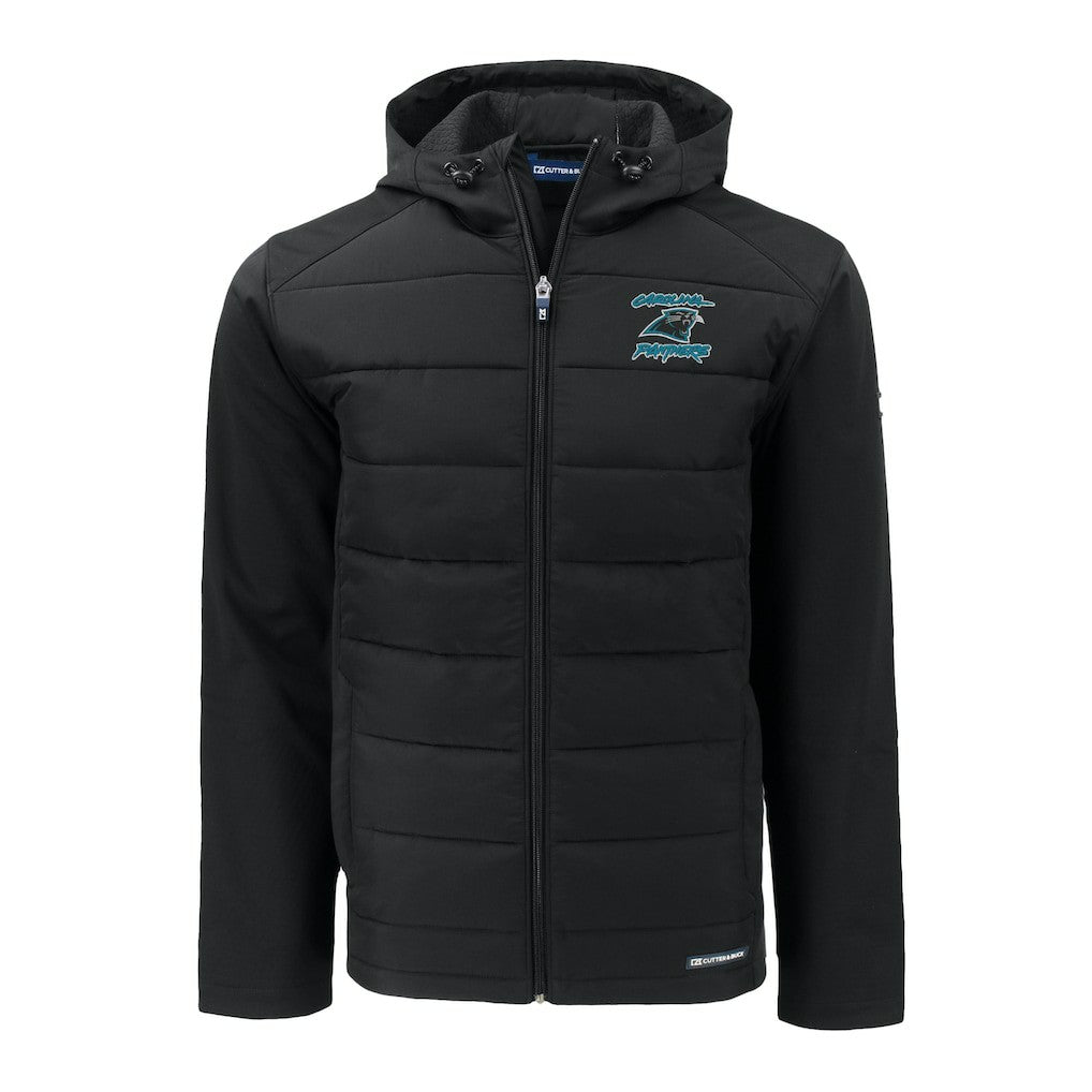 Carolina Panthers Cutter & Buck Evoke Hybrid Eco Softshell Recycled Full-Zip Hoodie Jacket Black | NFL