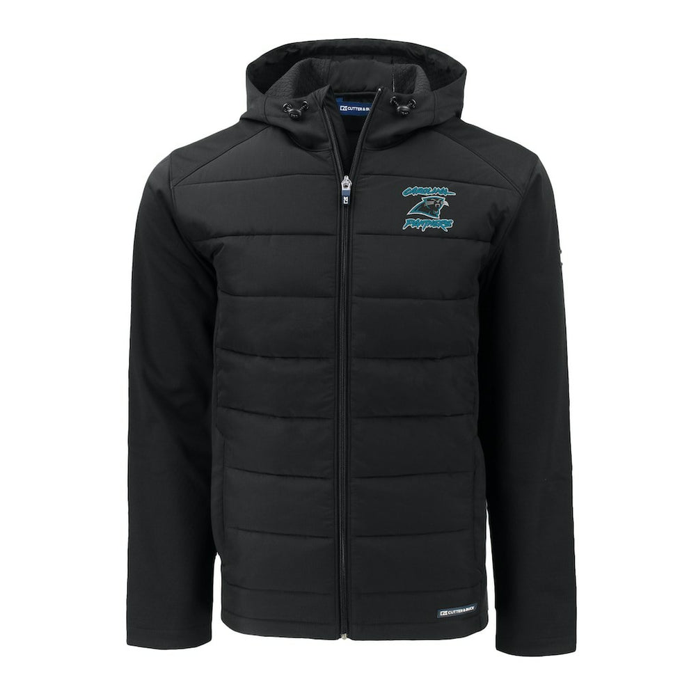 Carolina Panthers Cutter & Buck Evoke Hybrid Eco Softshell Recycled Full-Zip Hoodie Jacket Black | NFL