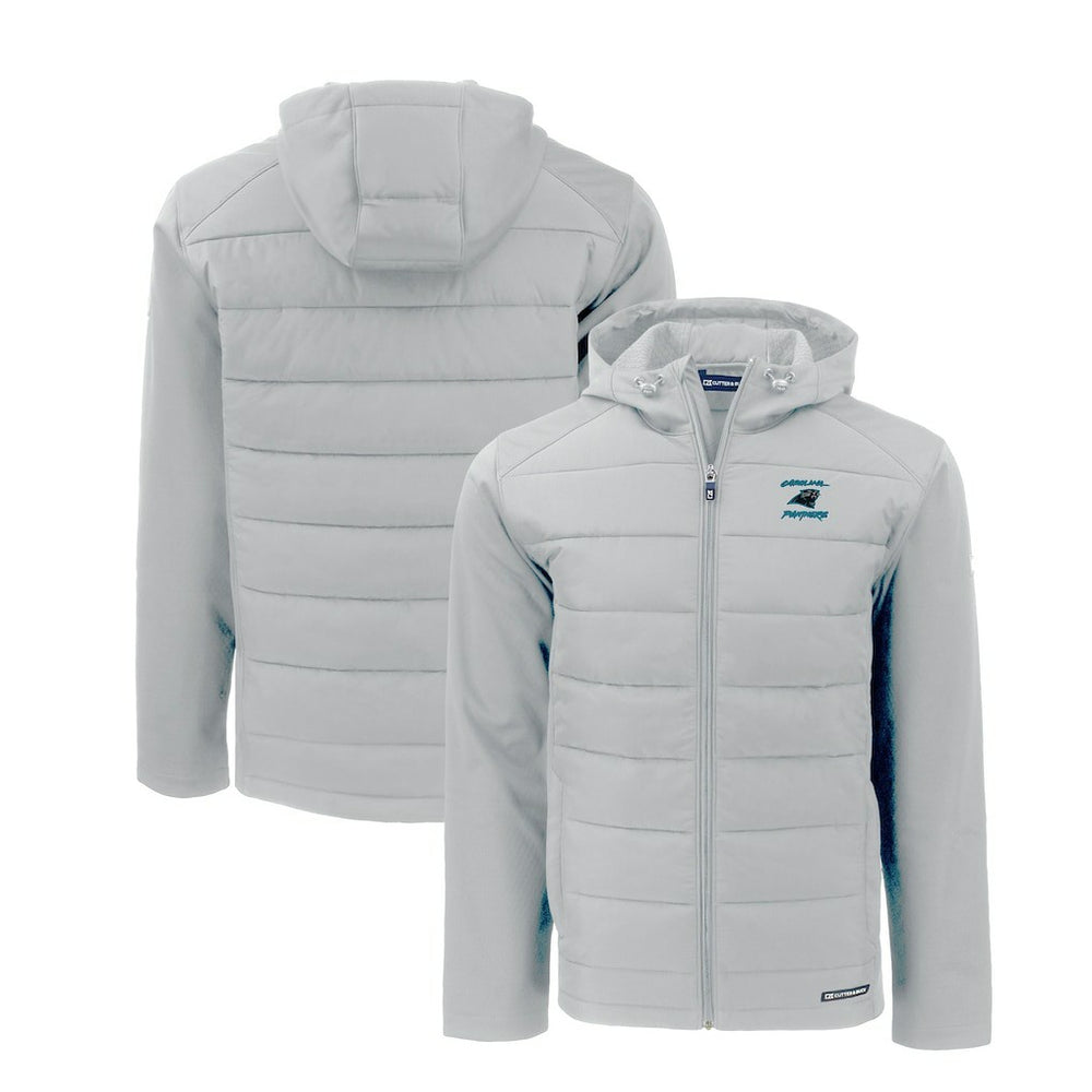 Carolina Panthers Cutter & Buck Evoke Hybrid Eco Softshell Recycled Full-Zip Hoodie Jacket Light Gray | NFL