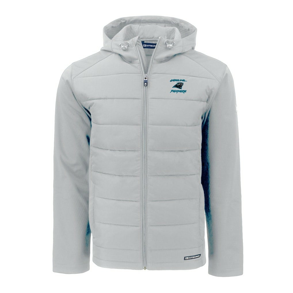 Carolina Panthers Cutter & Buck Evoke Hybrid Eco Softshell Recycled Full-Zip Hoodie Jacket Light Gray | NFL