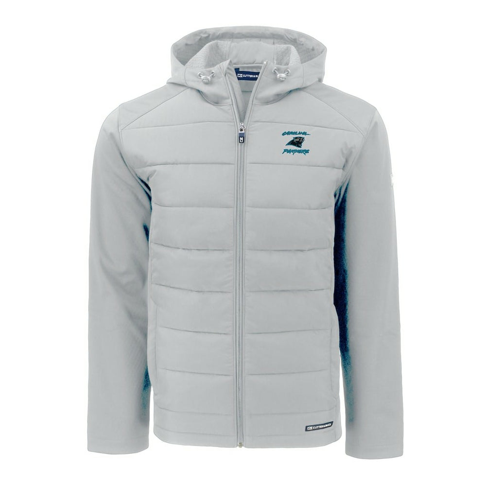 Carolina Panthers Cutter & Buck Evoke Hybrid Eco Softshell Recycled Full-Zip Hoodie Jacket Light Gray | NFL