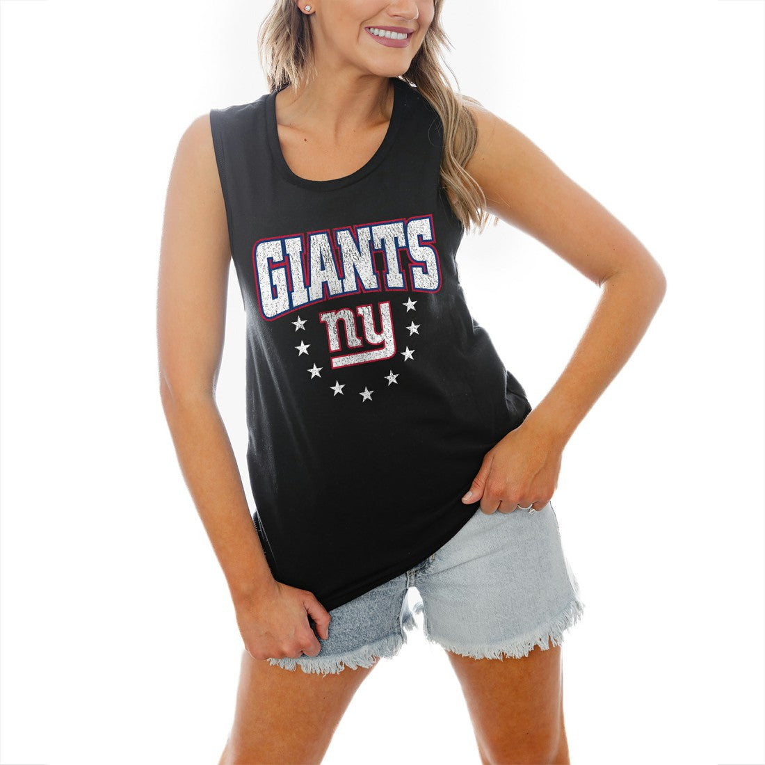 New York Giants Gameday Couture Women's Baby You're A Star Racerback Scoop Neck Tapered Tank Top Black | NFL