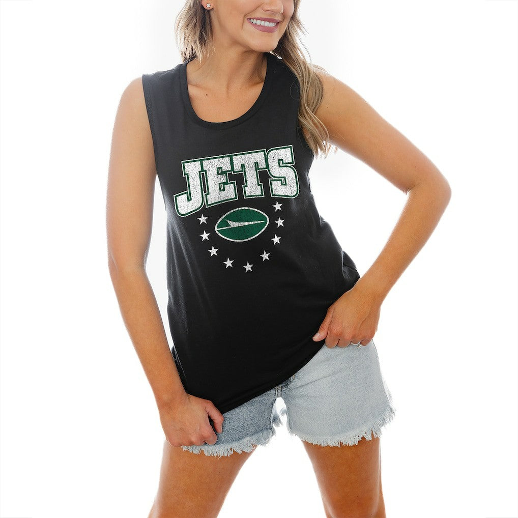 New York Jets Gameday Couture Women's Baby You're A Star Racerback Scoop Neck Tapered Tank Top Black | NFL