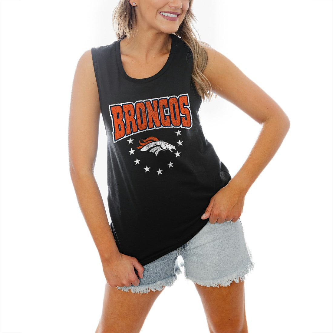 Denver Broncos Gameday Couture Women's Baby You're A Star Racerback Scoop Neck Tapered Tank Top Black | NFL