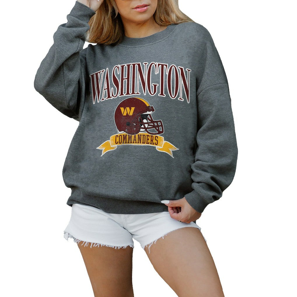 Washington Commanders Gameday Couture Women's Oversized Seal The Deal Premium Fleece Drop Shoulder Pullover Sweatshirt Charcoal | NFL
