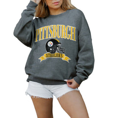 Pittsburgh Steelers Gameday Couture Women's Oversized Seal The Deal Premium Fleece Drop Shoulder Pullover Sweatshirt Charcoal | NFL