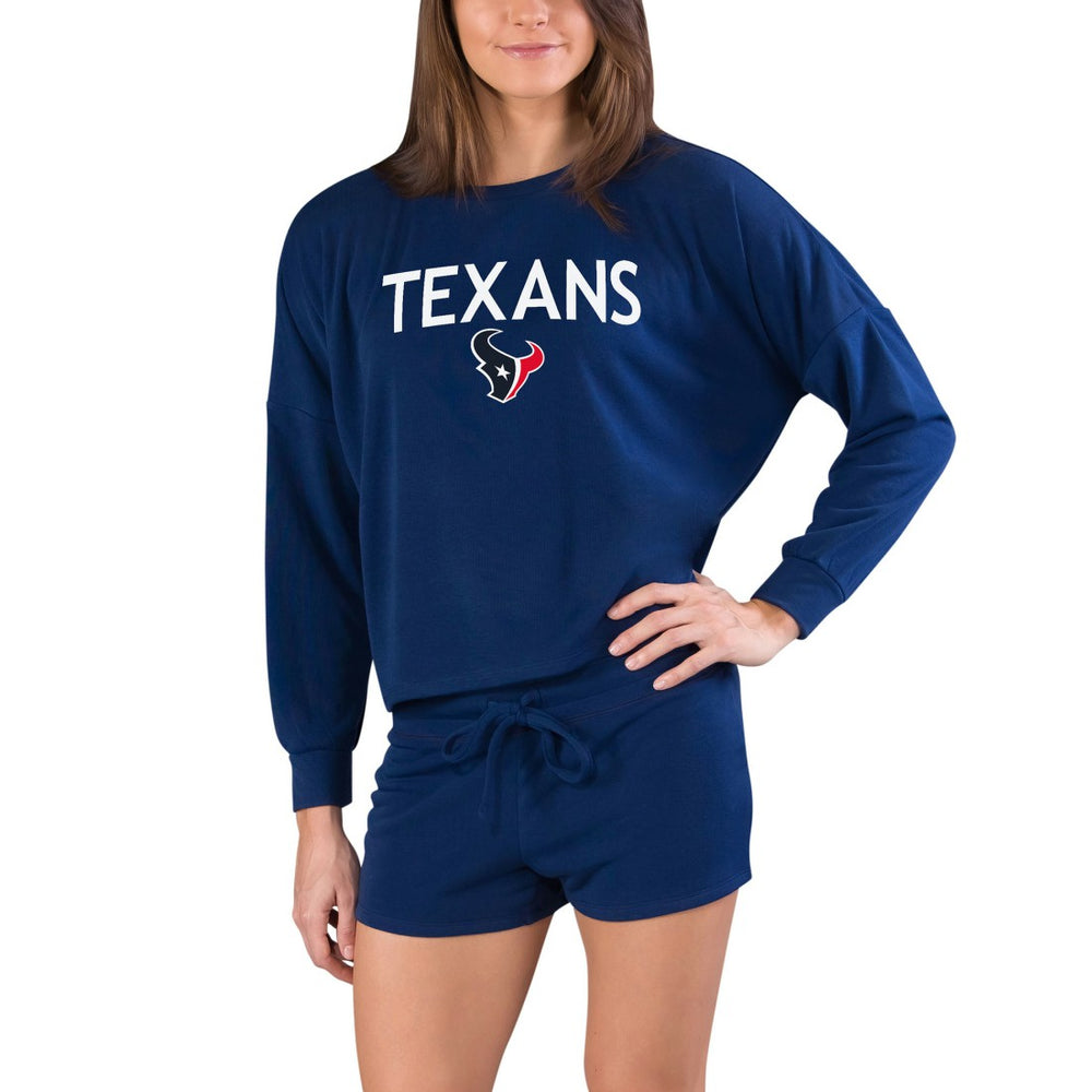 Houston Texans Concepts Sport Women's Gather Long Sleeve Top & Shorts Set Navy | NFL